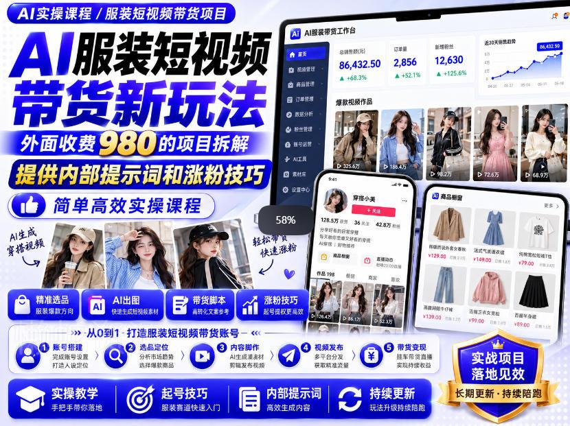 外面收费980AI快手带货系统课程,内部课程首次外放,操作简单高效,一分钟一条爆款视频