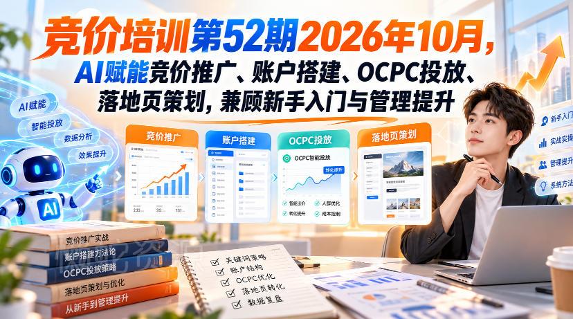 【无水印】竞价培训第52期2026年10月,AI赋能竞价推广、账户搭建、OCPC投放、落地页策划,兼顾新手入门与管理提升