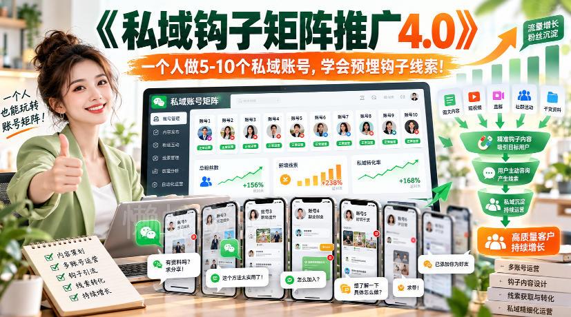 【无水印】《私域钩子矩阵推广4.0》一个人做5-10个私域账号,学会预埋钩子线索!