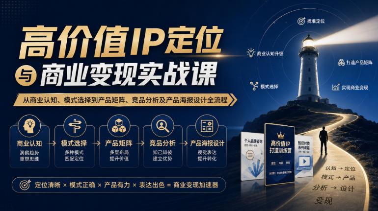【无水印】高价值IP定位与商业变现实战课,从商业认知、模式选择到产品矩阵、竞品分析及产品海报设计全流程