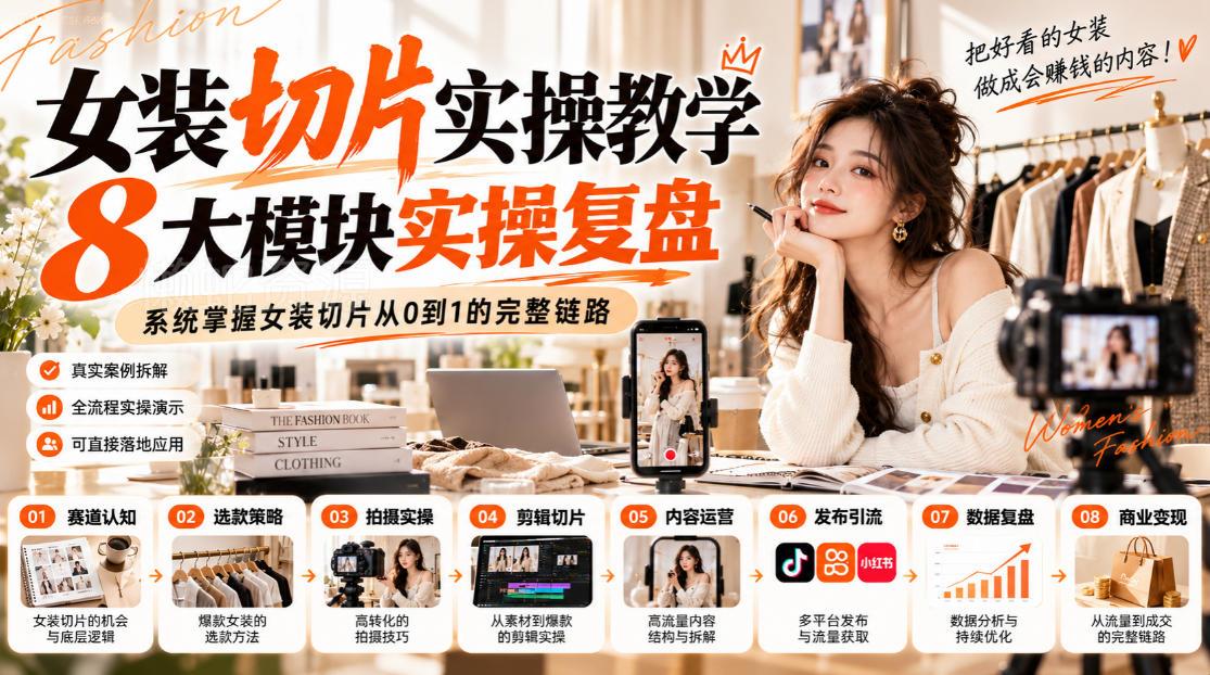 女装切片实操教学，8大模块实操复盘，系统掌握女装切片从0到1的完整链路