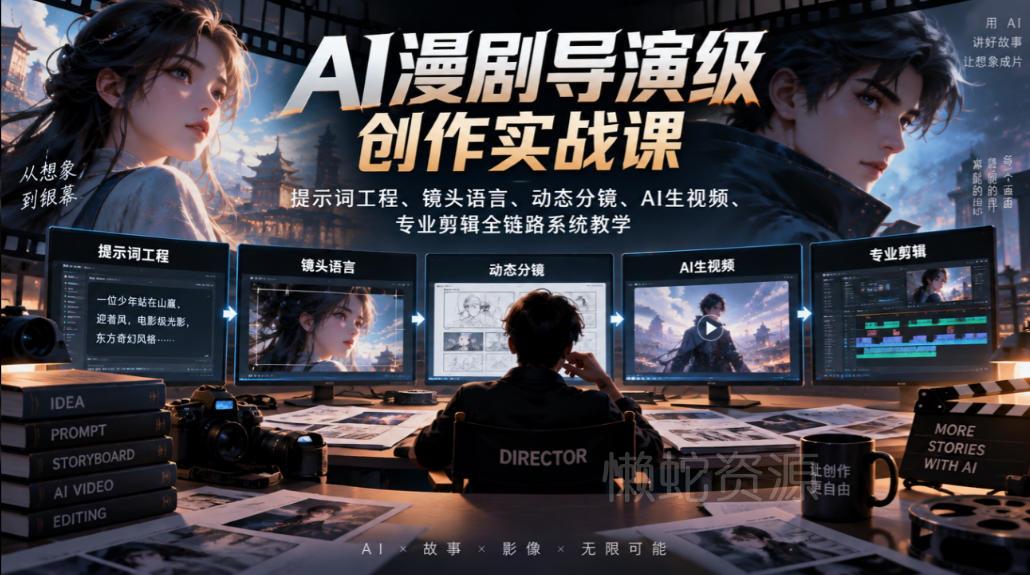 AI漫剧导演级创作实战课|提示词工程、镜头语言、动态分镜、AI生视频、专业剪辑全链路系统教学