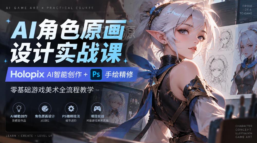 AI角色原画设计实战课|Holopix AI智能创作+PS手绘精修,零基础游戏美术全流程教学