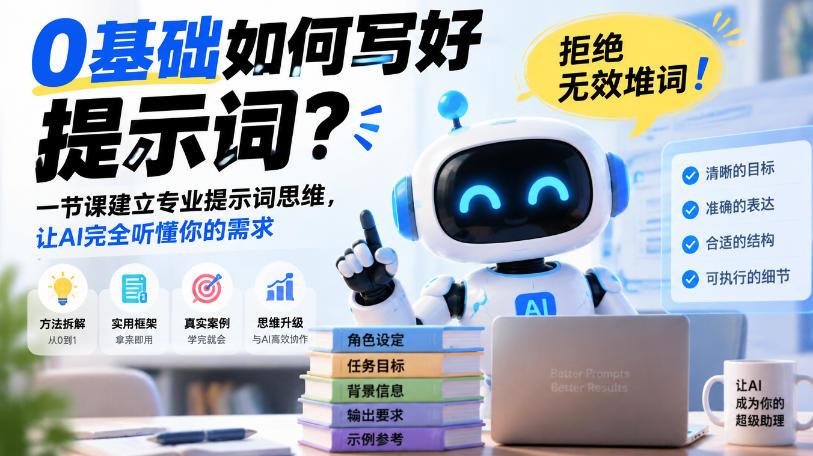 0基础如何写好提示词,拒绝无效堆词!一节课建立专业提示词思维,让AI完全听懂你的需求