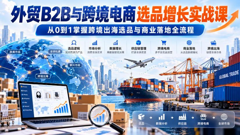 外贸B2B与跨境电商选品增长实战课，从0到1掌握跨境出海选品与商业落地全流程