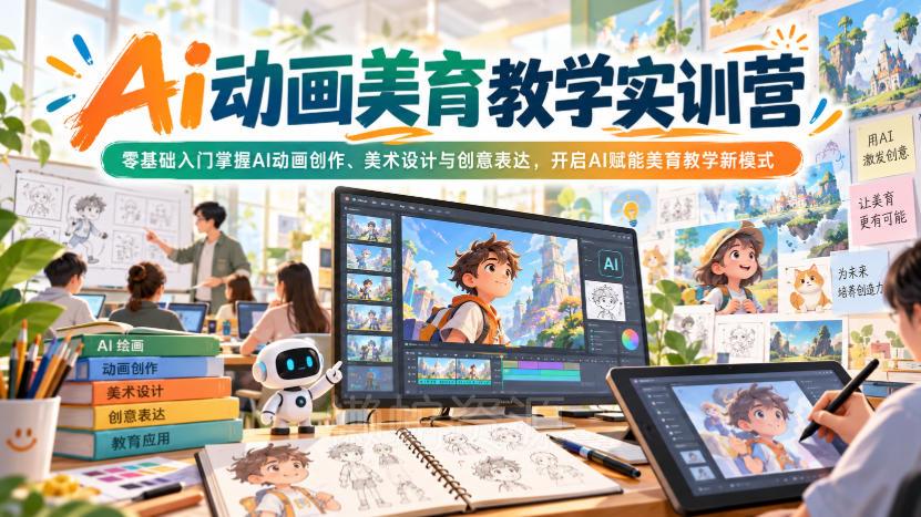 Ai动画美育教学实训营，零基础入门掌握AI动画创作、美术设计与创意表达，开启AI赋能美育教学新模式