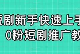 0粉短剧推广全流程实操教程 新手零基础快速上手含变现技巧