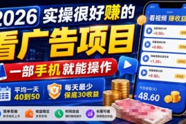 2026手机看广告赚收益实操项目 低门槛操作单日收益有保障