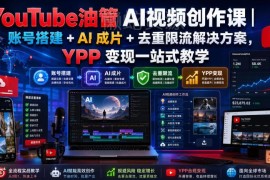 YouTube油管AI视频创作教程 含账号搭建YPP变现及限流解决方案