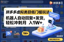拼多多虚拟类目低门槛玩法 机器人自动运营可轻松月入过万