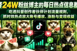 抖音24万粉博主实操教学 抓热点吃透创作者伙伴计划涨粉变现