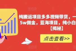 多多视频纯搬运带货实操教程 零成本无门槛小白可上手赚佣金