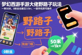 梦幻西游手游野路子玩法解析 零粉丝手机可操作的低门槛变现项目