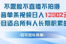无需露脸直播拍摄 抖音单条视频日入千元的长期可落地项目