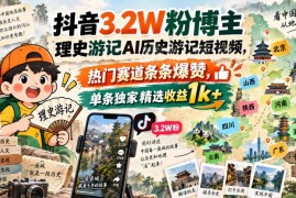 抖音历史游记AI短视频制作教程 零基础可获单条千元精选收益