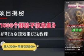 短视频野路子信息差最新玩法 引流及变现路径全拆解教程