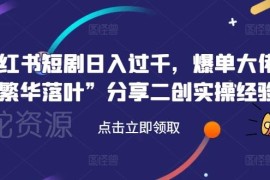 小红书短剧二创实操指南 爆单大佬分享高收益运营经验