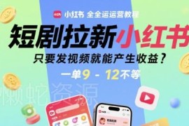 小红书短剧拉新全运营教程 发视频赚收益单佣9-12元实操方法