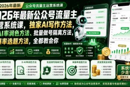 2026新版公众号流量主运营系统课 含AI写作批量做号爆文实操方法