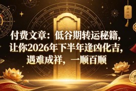 付费课程讲解低谷期转运秘籍 助力2026下半年逢凶化吉诸事顺遂
