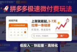 8月新版拼多多极速微付费玩法 8-10月适用3-7天可拉爆单品链接