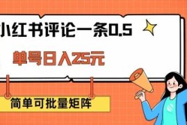 小红书评论赚钱项目详解 单账号日入25元可矩阵批量操作