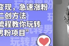 男粉项目全流程运营指南 二创涨粉及主流变现方法详解