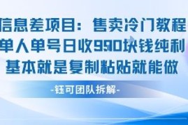 冷门信息差项目拆解 售卖小众教程单人单号日入近千元易操作