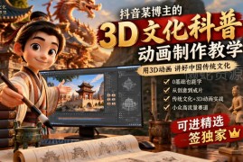 零基础学Blender国风3D科普动画制作 冲刺抖音独家获稳定收益
