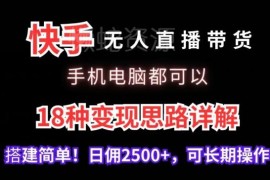 快手无人直播带货实操教程 手机电脑均可操作18种变现思路详解