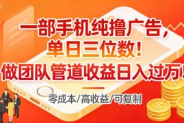 手机纯撸广告单人单日赚三位数 做团队管道收益可实现日入过万