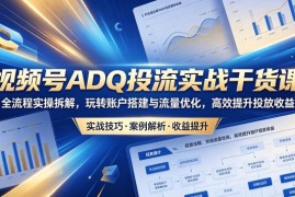 视频号ADQ投流全流程实操课 账户搭建流量优化提升投放收益