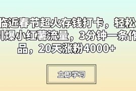 春节热门存钱打卡小红书玩法 3分钟出内容20天涨粉4000+
