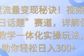 视频号今日话题赛道保姆级教学 全流程实操实现流量变现日入300+