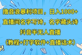 抖音半无人名字写诗直播撸音浪项目 附教程软件话术实操指南
