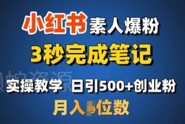 小红书素人爆粉实操教程 快速做笔记日引500+变现玩法分享