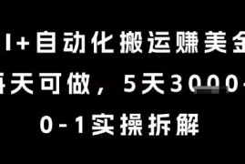 AI自动化搬运赚美金实操拆解 0基础5天收益3k+玩法教程