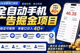 2026全新风口广告联盟掘金项目 全自动操作玩法及收益说明