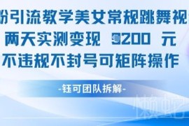 男粉引流实操教学 美女跳舞视频2天变现1k+合规可矩阵操作