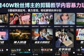 抖音40W粉博主剪辑实操教学 0基础起号解锁变现及伙伴计划