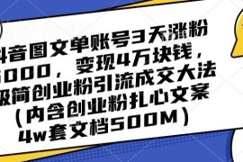 抖音图文账号创业粉引流玩法 3天涨粉5000变现4万实操教程