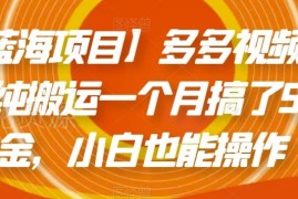 多多视频纯搬运带货玩法详解 小白可上手的低门槛蓝海赚钱项目