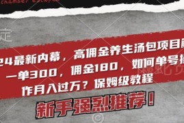 2024高佣金养生汤包项目拆解 单号月入过万保姆级实操教程