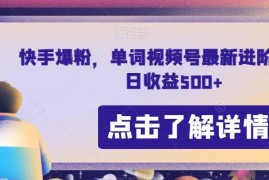 快手爆粉与单词视频号最新进阶玩法 零门槛操作可实现日收益500+