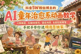 抖音5W粉博主亲授 AI童年治愈系动画制作变现全流程教学