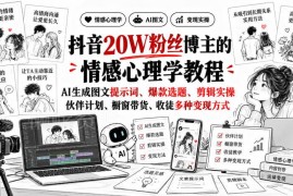抖音20W粉博主情感心理学短视频教程 AI创作剪辑变现全流程