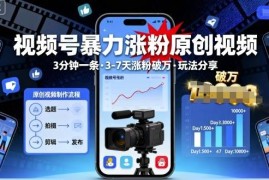 视频号快速涨粉实操方法 3分钟做原创视频3-7天破万玩法分享