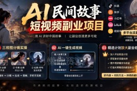 零基础AI民间故事短视频副业实操 多平台流量分成增收攻略