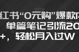 小红书0元购爆款内容玩法拆解 单篇引流200+可轻松实现月入过万
