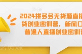 2024拼多多无货源直播带货 新手创业从0到1全流程实操教程